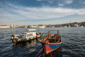 Fisher boats mooring in Istanbul.
