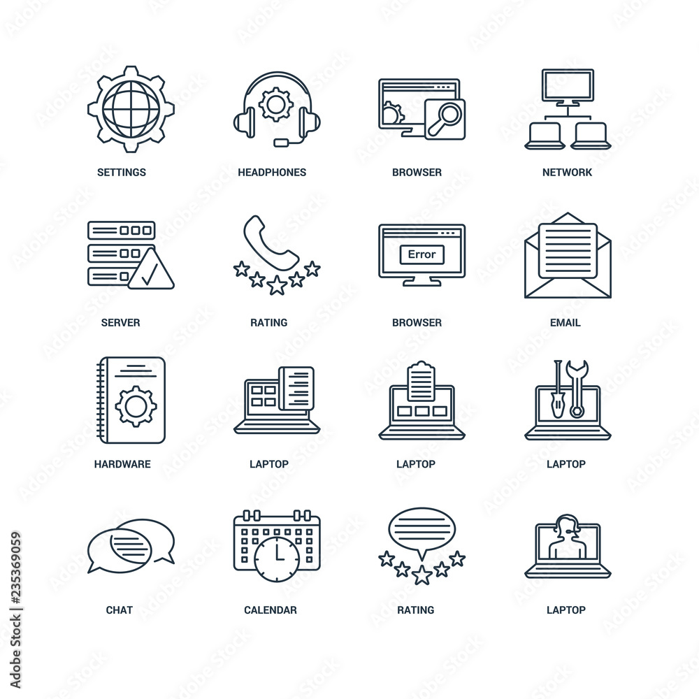 Poster set of 16 universal editable icons. includes elements such as la