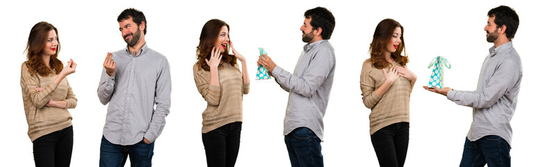 Set of Man giving a gift to his girlfriend