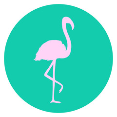 Flamingo in circle on white. Cartoon bird. Image for polygraphy, t-shirts and textiles. Web icon. Colored illustration