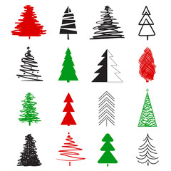 Fototapeta premium Christmas trees on white. Set on isolated background. Objects for banners, posters, t-shirts and textiles