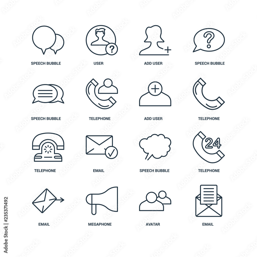 Poster set of 16 universal editable icons. includes elements such as em