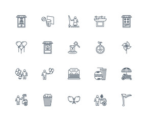 Set Of 20 outline icons such as Flag, Cotton candy, Popcorn, Ice