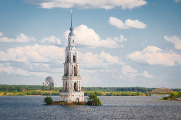 Kalyazin, Tver Oblast, Russia - July 13, 2013: Flooded Belfry - The Kalyazin Bell Tower