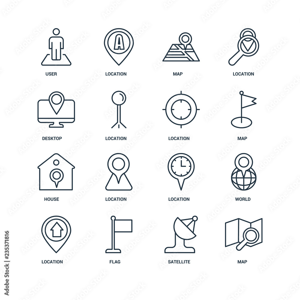 Poster set of 16 universal editable icons. includes elements such as ma