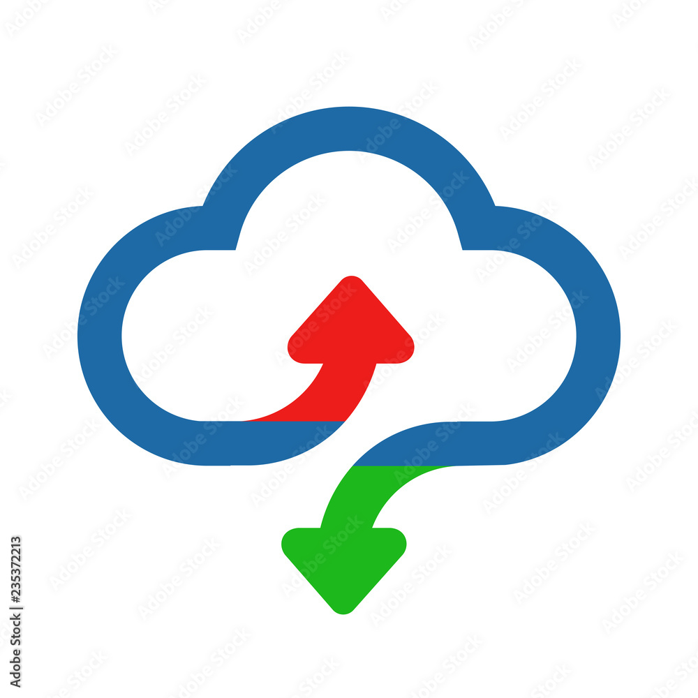 Poster Download and upload vector icon. Flat sign for mobile concept and web design. Cloud with arrow up and down simple solid icon - vector for stock