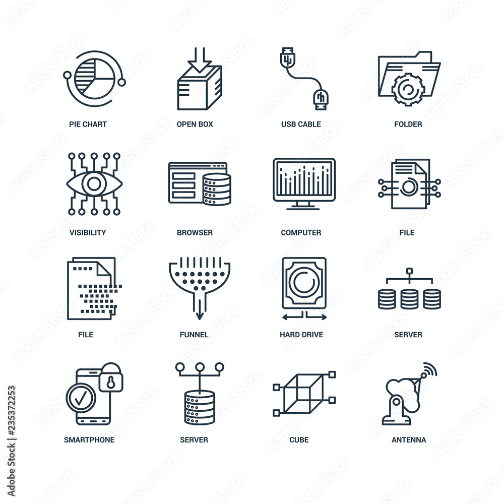 Poster set of 16 universal editable icons. includes elements such as an