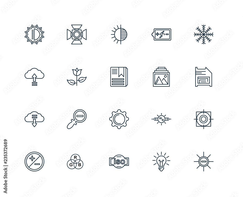 Poster set of 20 universal editable icons. includes elements such as wh