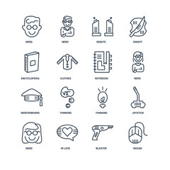 Set Of 16 outline icons such as Mouse, Blaster, In love, Nerd, J