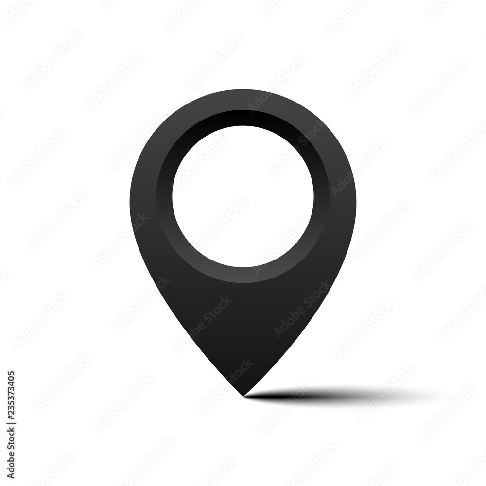 Wall mural black pin map. realistic black pointer with shadow. gps point. location icon