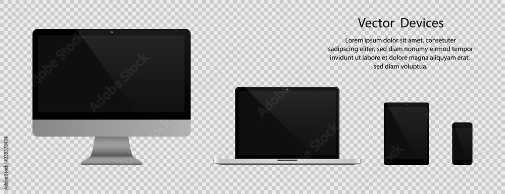 Canvas Prints electronic gadgets. realistic computer monitor, laptop, tablet and phone with black screen on transp