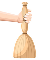 Hand hold broom. Item for cleaning. Flat vector illustration isolated on white background