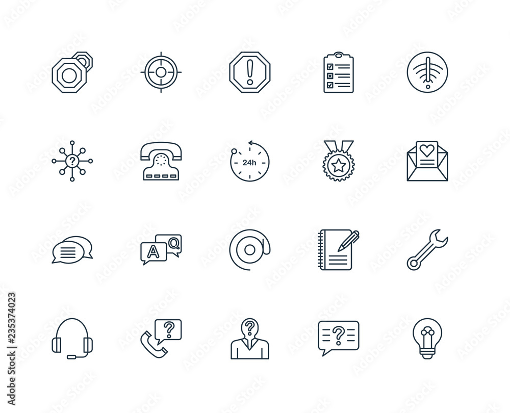 Poster set of 20 universal editable icons. includes elements such as so