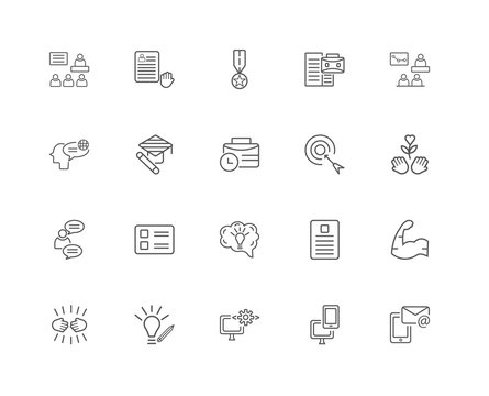 20 linear icons related to Email, Responsive, Coding, Creativity
