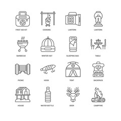Simple Set of 16 Vector Line Icon. Contains such Icons as Campfi