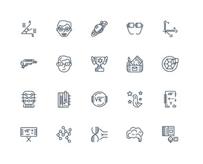 Set Of 20 outline icons such as Role playing game, Brain, Dna, M