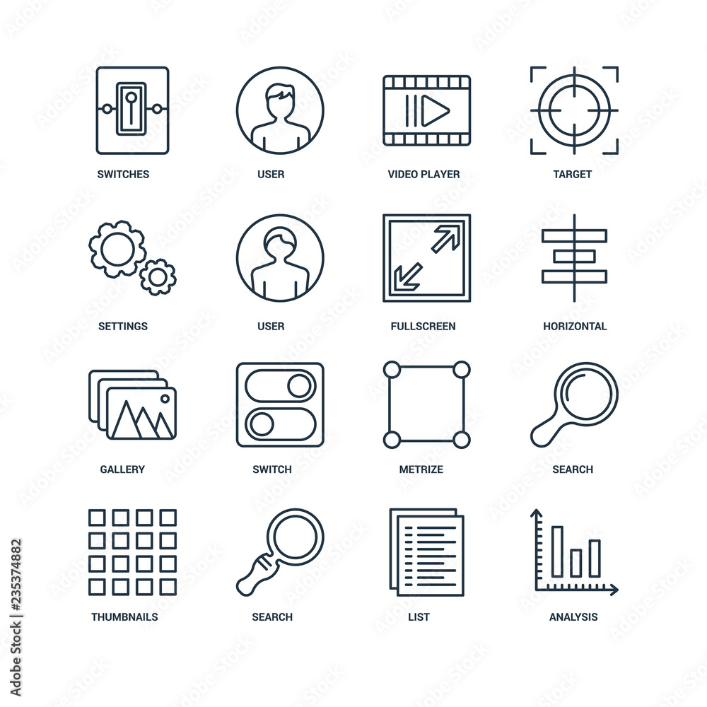Poster set of 16 universal editable icons. includes elements such as an
