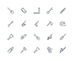 Set Of 20 outline icons such as Chainsaw, Multitool, Scraper, Ma