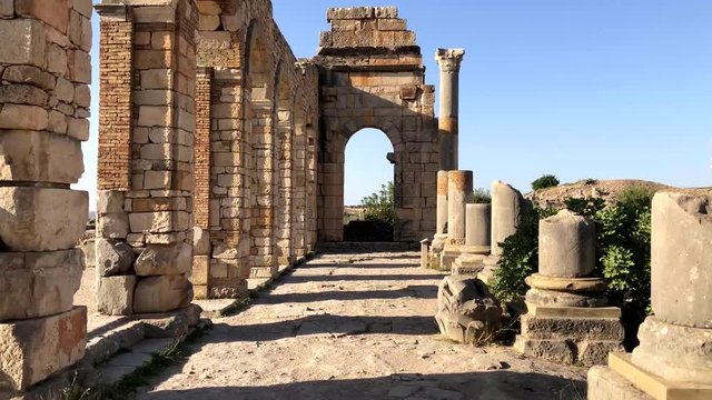Ruins of ancient roman city Volubilis near to Meknes, Morocco, Africa.