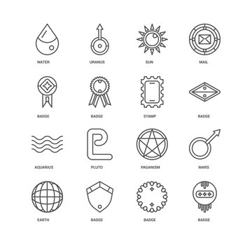 Simple Set of 16 Vector Line Icon. Contains such Icons as Badge,
