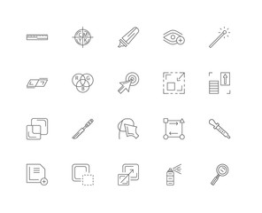 20 linear icons related to Zoom out, , Scale, Minus front, Artbo