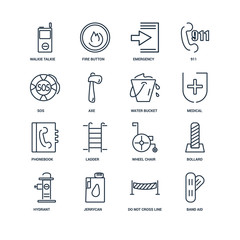 Set Of 16 outline icons such as Band aid, Do not cross line, Jer