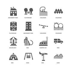 16 linear icons related to DUNK, Amusement park, undefined, Ride