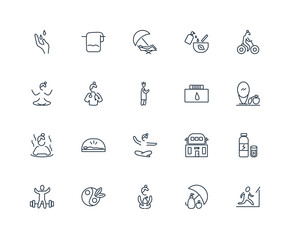 Set Of 20 outline icons such as Exercising, Wellness Tourism, Co
