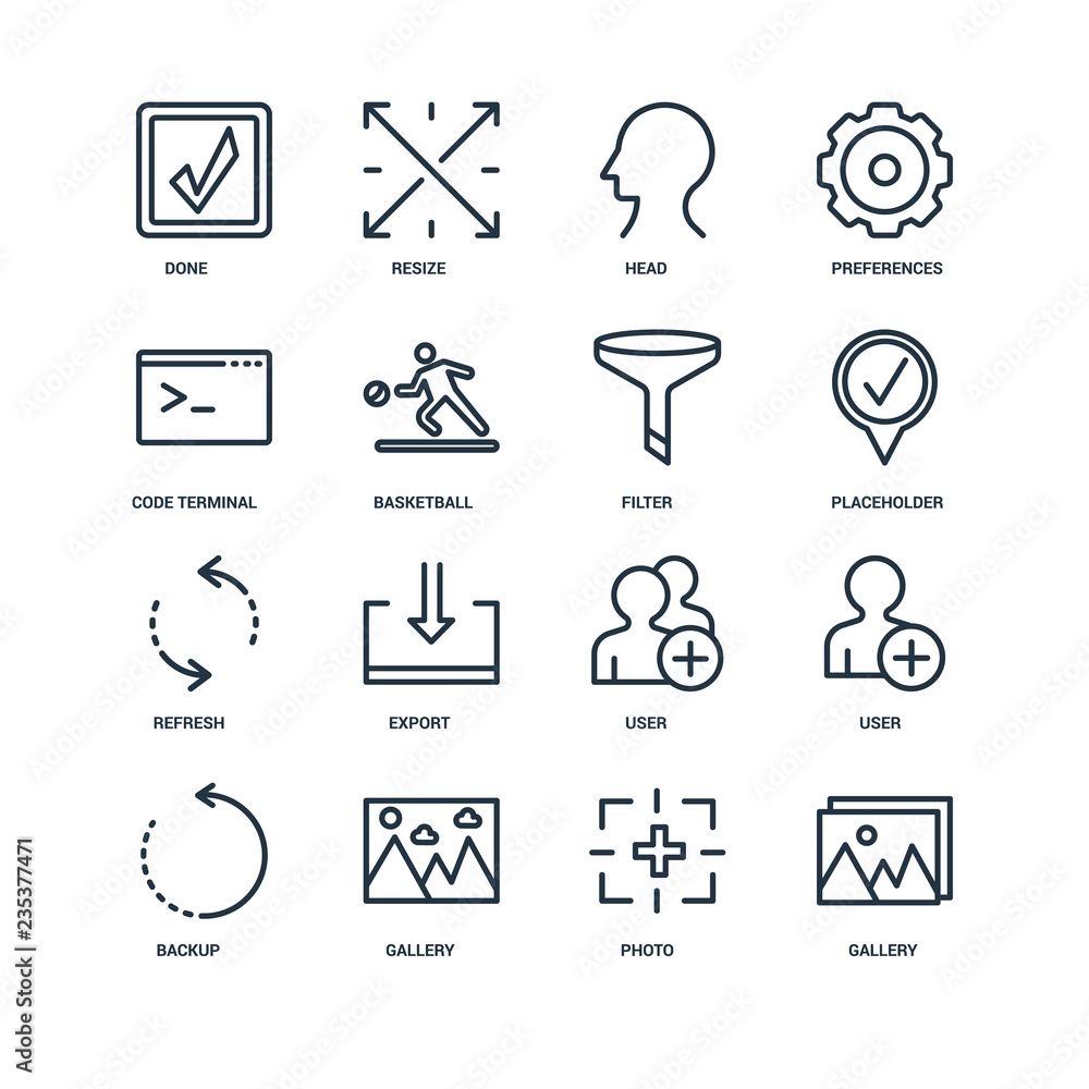 Poster set of 16 universal editable icons. includes elements such as ga