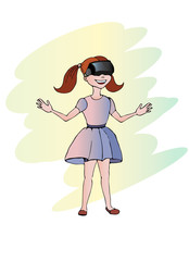 Girl in virtual reality glasses. Vector illustration.