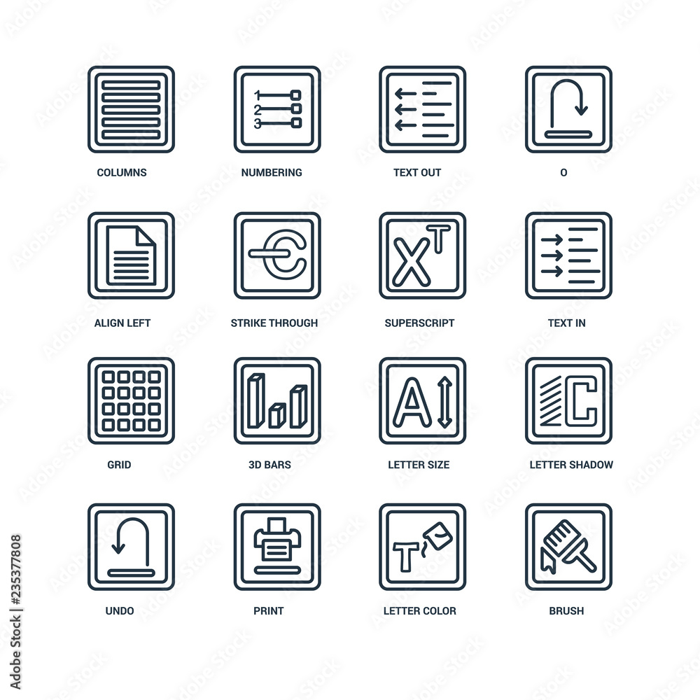 Poster set of 16 universal editable icons. includes elements such as br