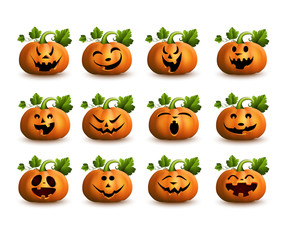 Cartoon halloween pumpkin collection set isolated on white background
