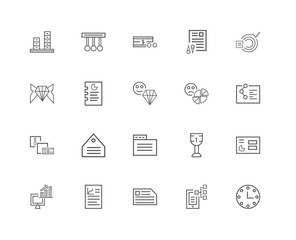 20 linear icons related to Time, Phone, Card, Graphics, Computer