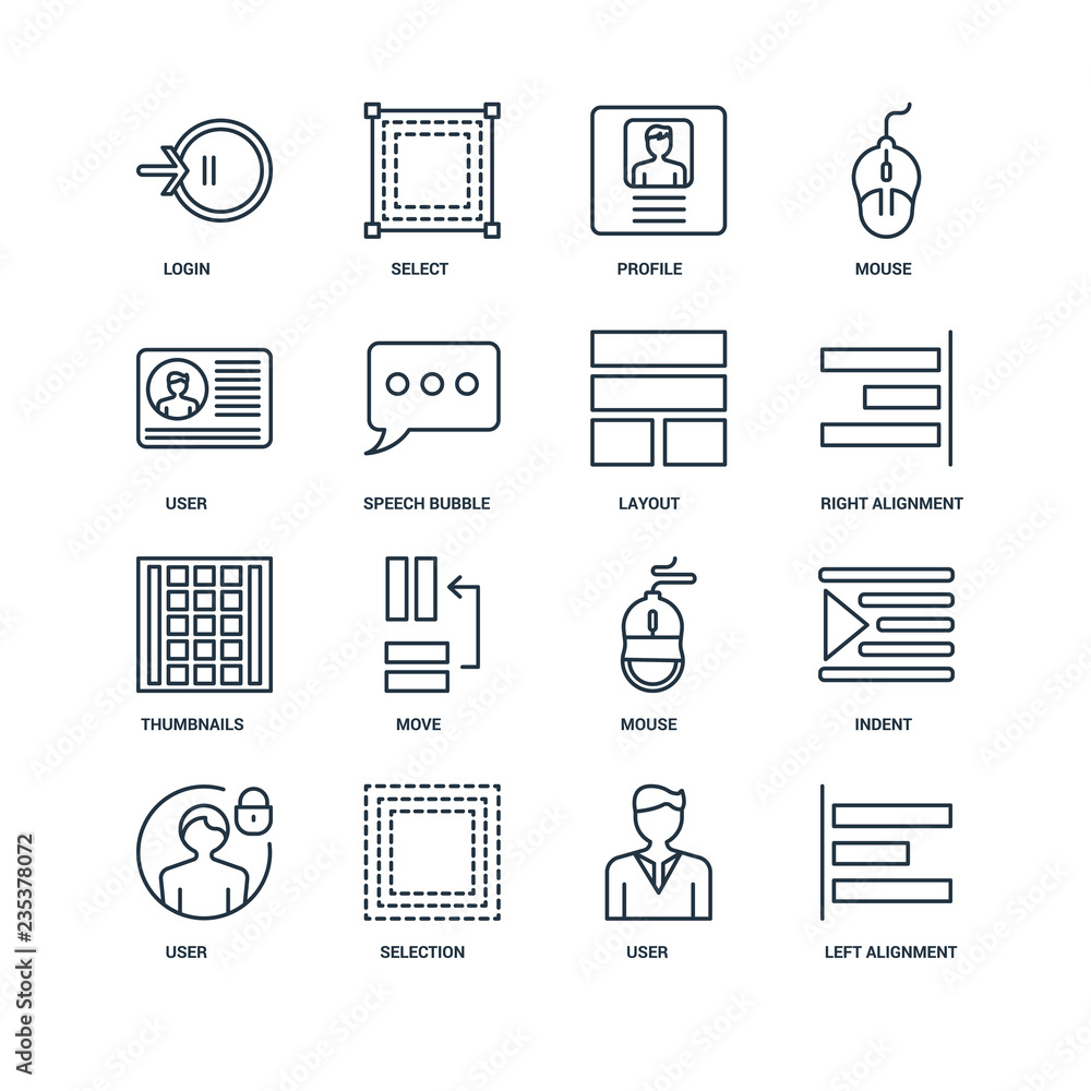 Poster set of 16 universal editable icons. includes elements such as le