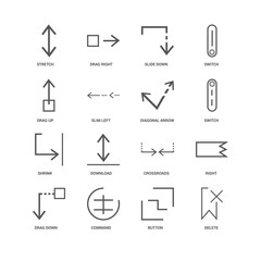 Fototapeta premium 16 linear icons related to Delete, Slim left, Stretch, undefined