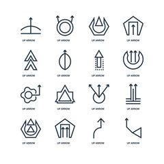 Set Of 16 outline icons such as Up arrow, arrow linear icon