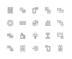 20 linear icons related to Documents, Chat, Money, Document, Peo
