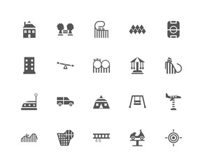 20 linear icons related to Target, Boat, Ride, Punch, DUNK, Play