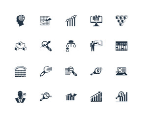 Set Of 20 outline icons such as Table for data, Increasing stock