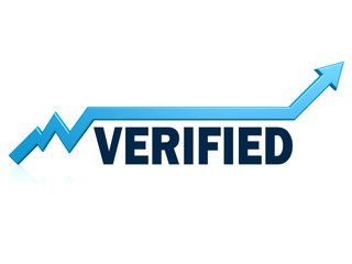 Verified word with blue grow arrow
