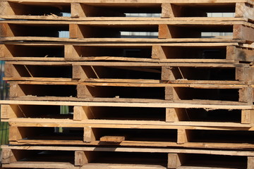 Stacked wooden pallets