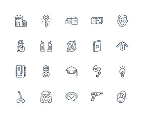 Set Of 20 outline icons such as Mouse, Blaster, In love, Nerd, J