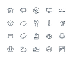 Set Of 20 outline icons such as Shop, Woman, Id card, Cloud, Hap