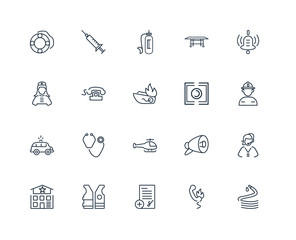 Set Of 20 outline icons such as Hose, Fire phone, Prescription,