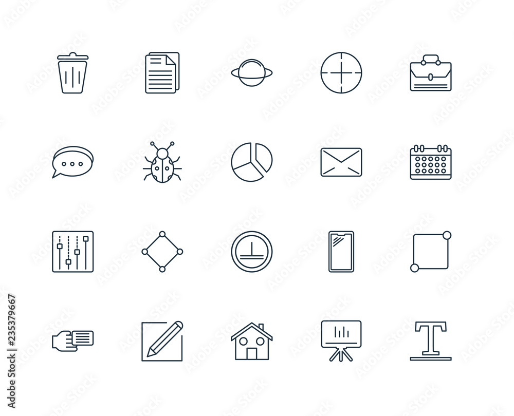 Poster set of 20 universal editable icons. includes elements such as un