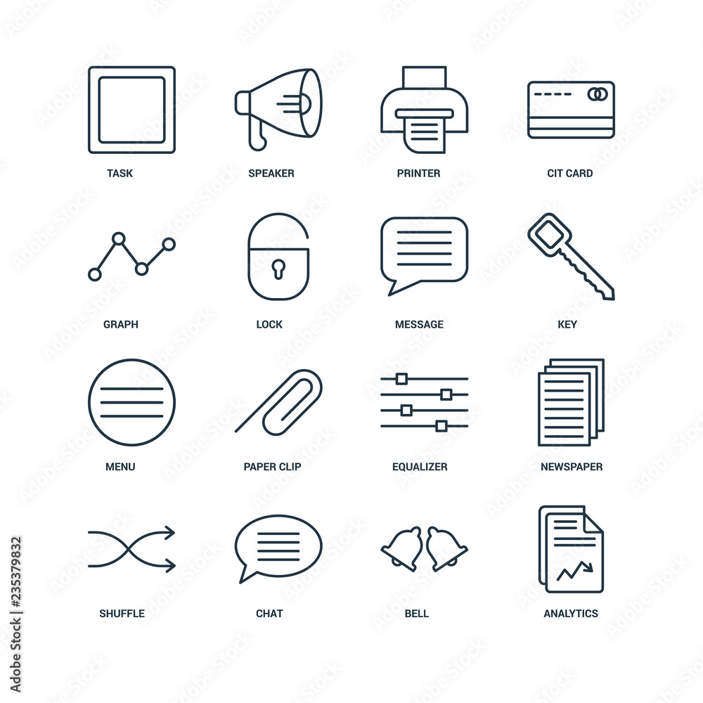 Aufkleber set of 16 universal editable icons. includes elements such as an