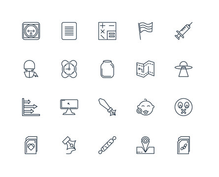 Set Of 20 outline icons such as File, Placeholder, Rolling pin,