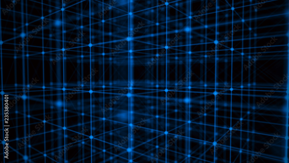 Poster Blockchain technology concept. Big data visualization. 3D illustration. Distributed register technology