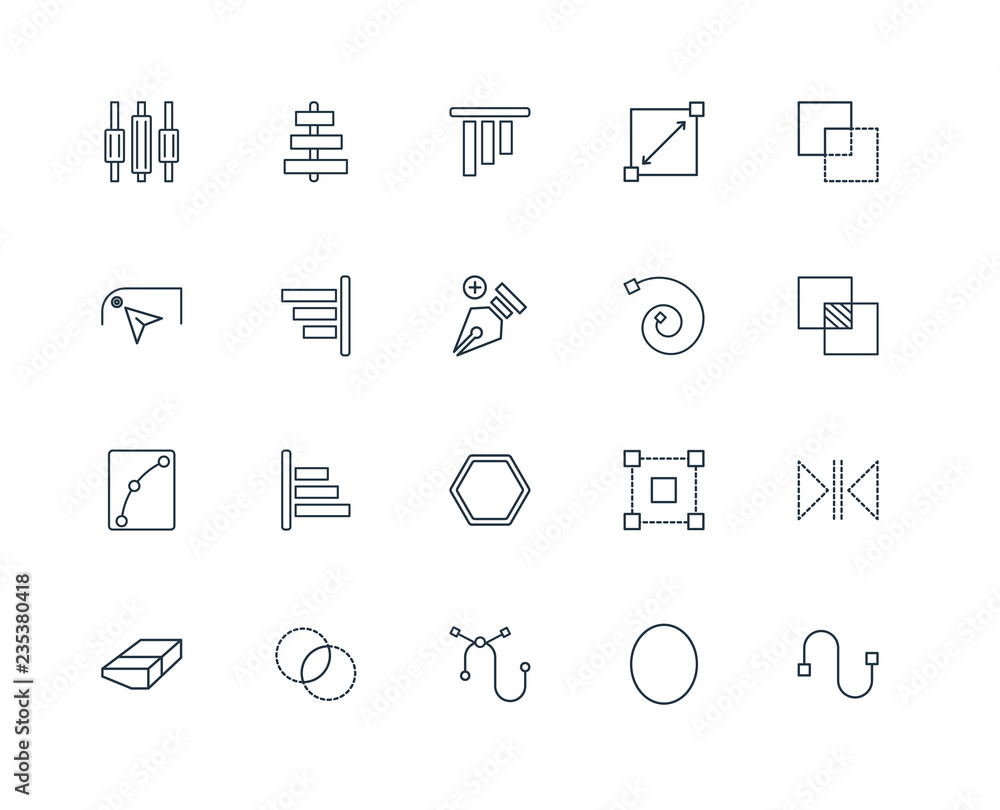 Poster set of 20 universal editable icons. includes elements such as li