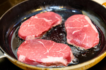 Marble beef eye of Round Steak on white background